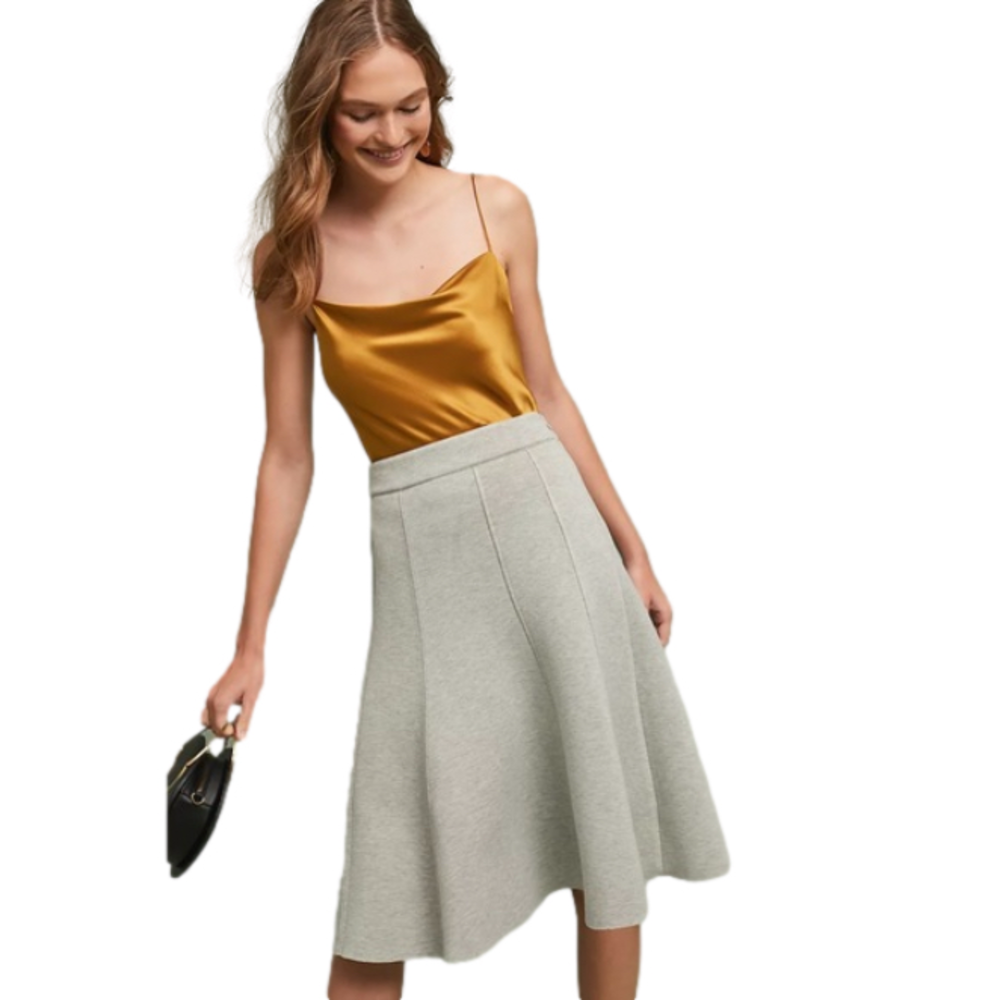 Anthropologie Maeve New Size 12 Renna A-line Midi Skirt Gray Lined in Chartreuse